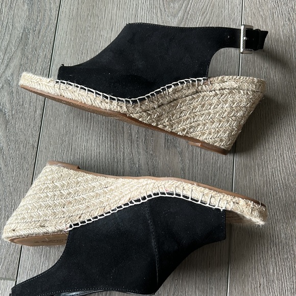 Crown Vintage Black Shanie Peep Toe Suede Espadrille Wedge Sandal Size 9 - Picture 5 of 8